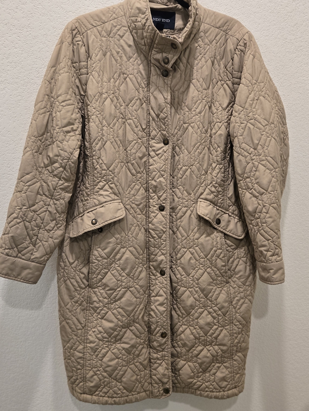 Lands' End Women's Quilted Long Coat in Tan